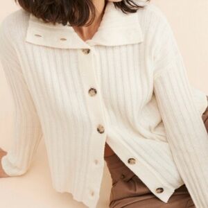 Madewell Niles Wide Rib Collar Cardigan Cream Wool Blend Minimalist Capsule Sz S